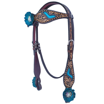 Bar H Equine American Leather Horse Saddle Tack One Ear Headstall | Breast Collar Browband Wither Strap Set for Horses BER114